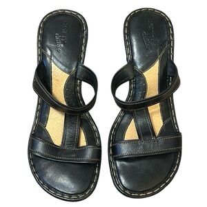 Born Drilles British Black Leather Espadrilles Wedge Sandals Slip On size 10